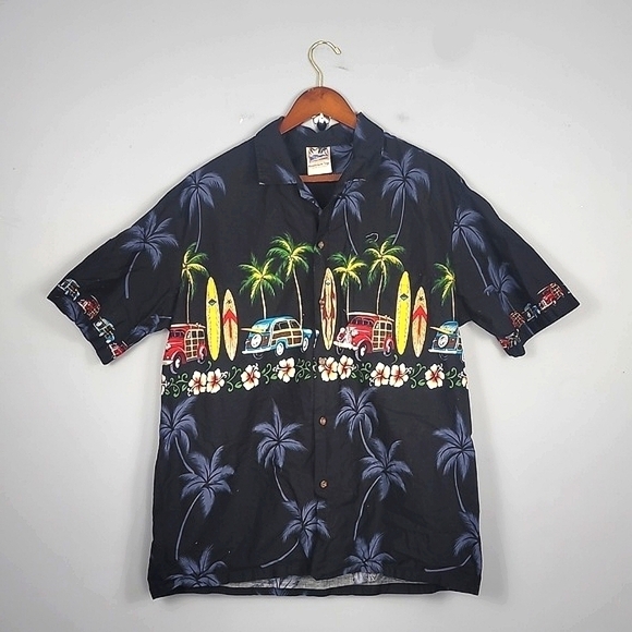 Hawaiian Togs Surf Board Black Print Shirt - Picture 1 of 8